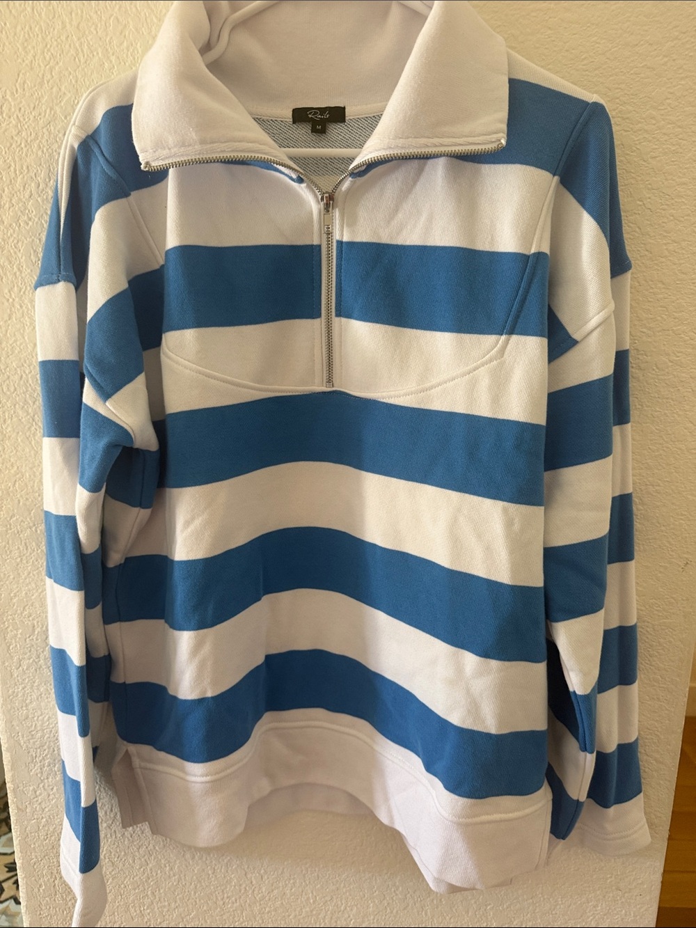 Rails womenโs Blue & White Striped Half-Zip Sweater